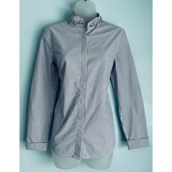 ELLE Button Up Blouse Jewel Embellished Collar Elegant Glamour Women's 6 - Picture 8 of 9